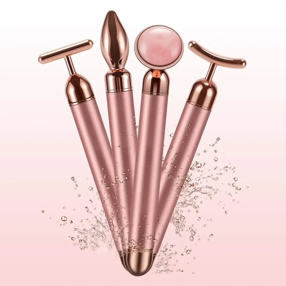 Set de Masaje Facial Premium con Rodillos de Jade Natural y Cuarzo Rosa – 4 en 1 con Estuche de Lujo