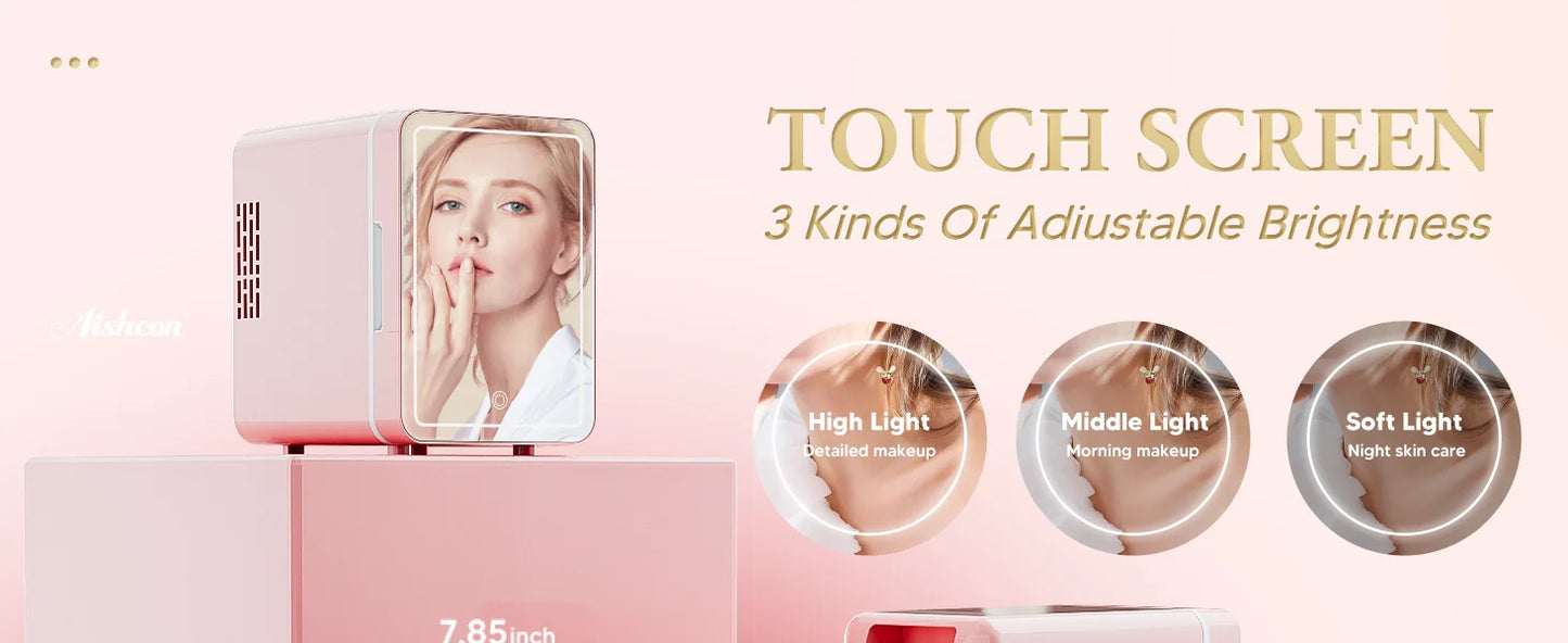 Mini Nevera Skincare Premium con Espejo LED – Glamour y Frescura