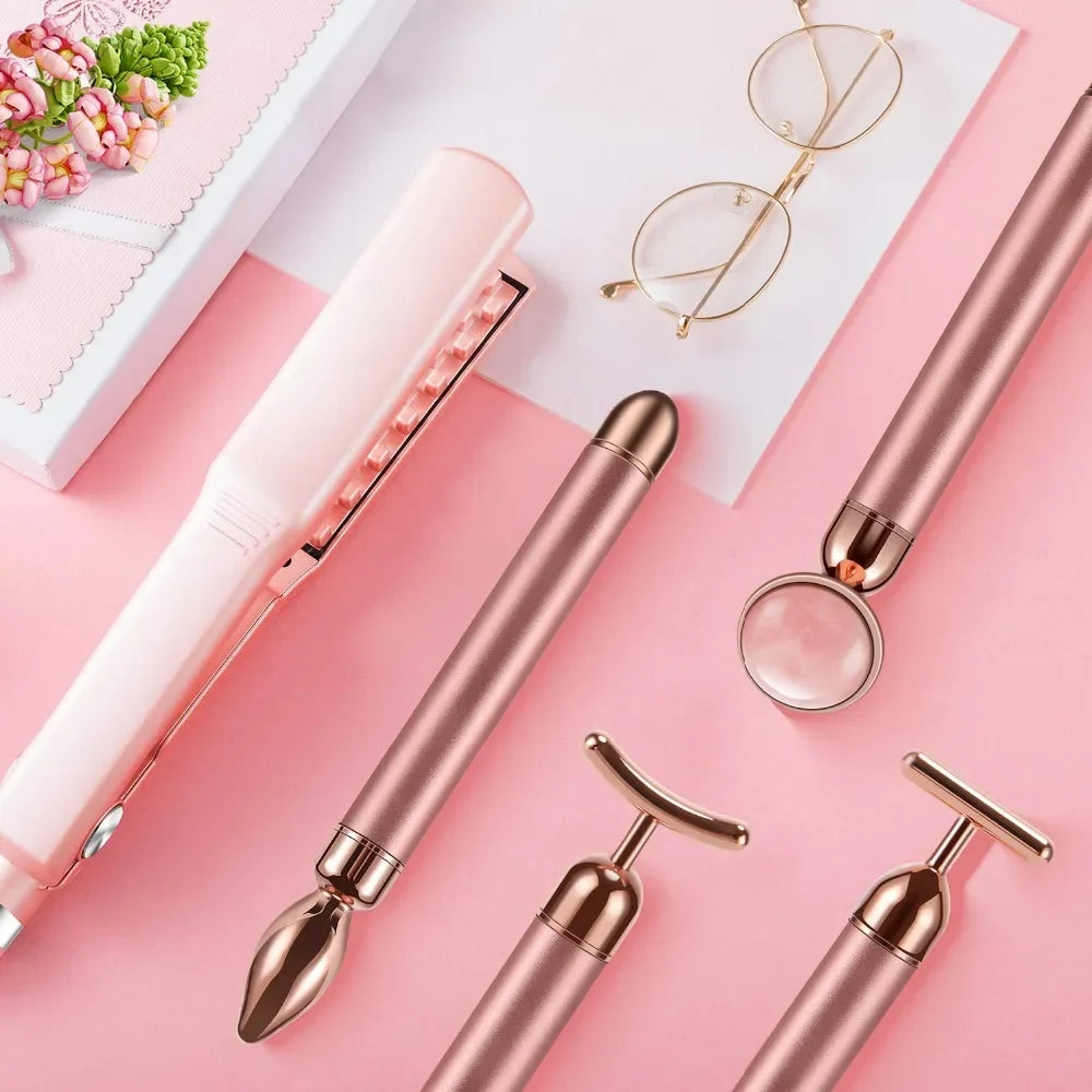 Set de Masaje Facial Premium con Rodillos de Jade Natural y Cuarzo Rosa – 4 en 1 con Estuche de Lujo
