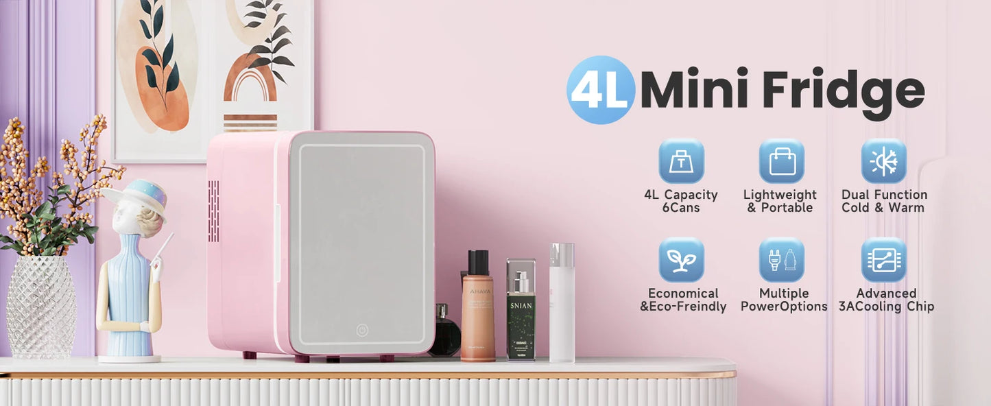 Mini Nevera Skincare Premium con Espejo LED – Glamour y Frescura