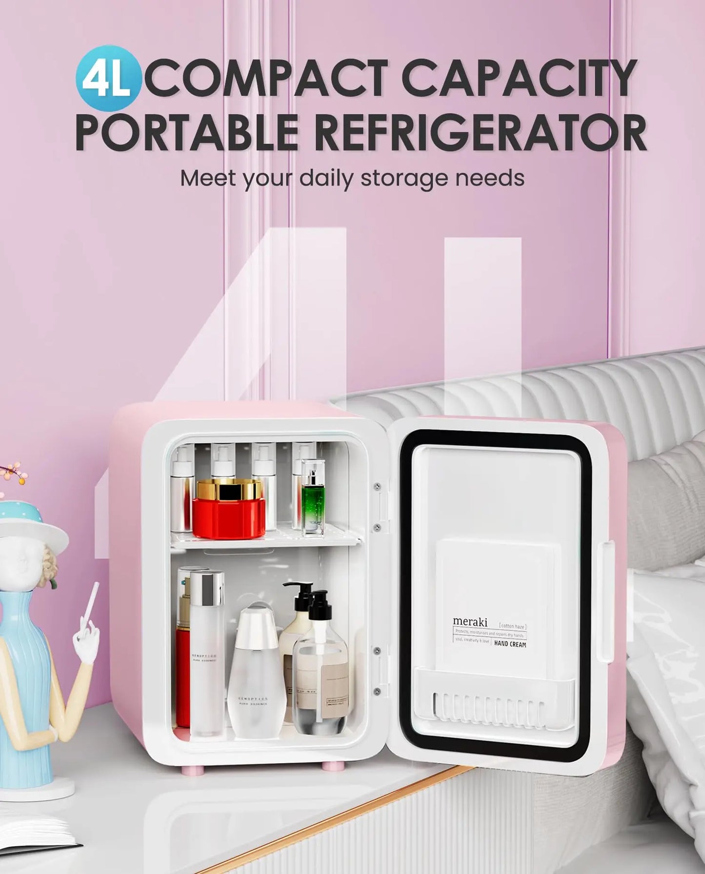Mini Nevera Skincare Premium con Espejo LED – Glamour y Frescura