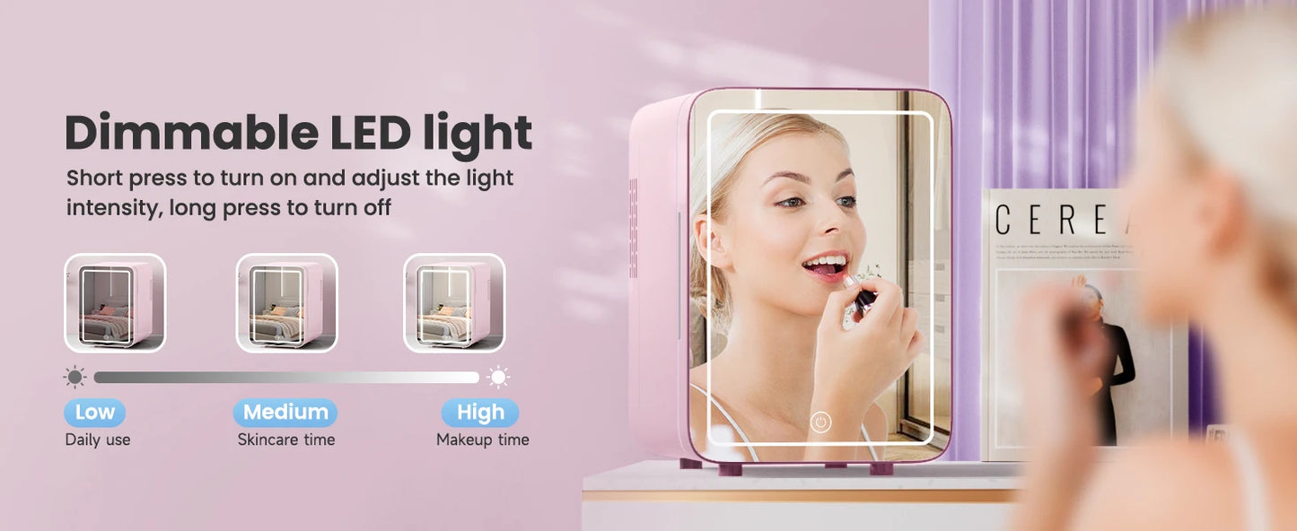 Mini Nevera Skincare Premium con Espejo LED – Glamour y Frescura