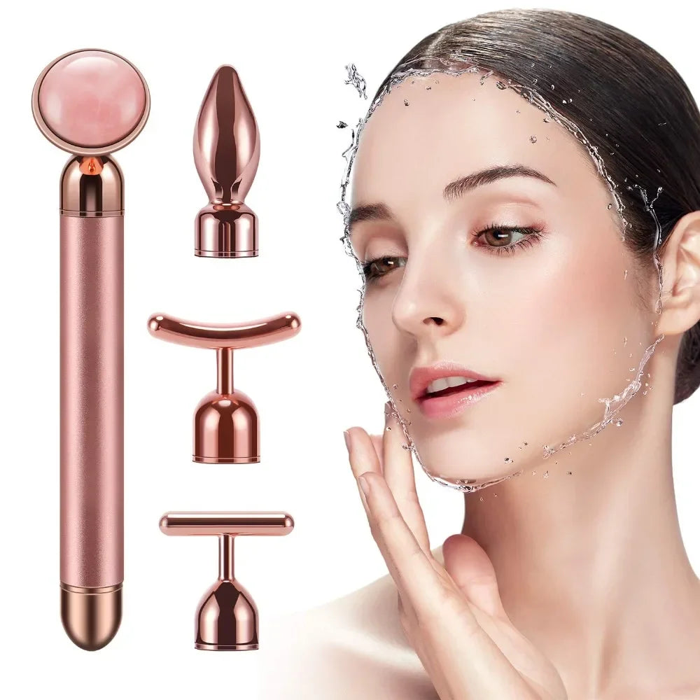 Set de Masaje Facial Premium con Rodillos de Jade Natural y Cuarzo Rosa – 4 en 1 con Estuche de Lujo