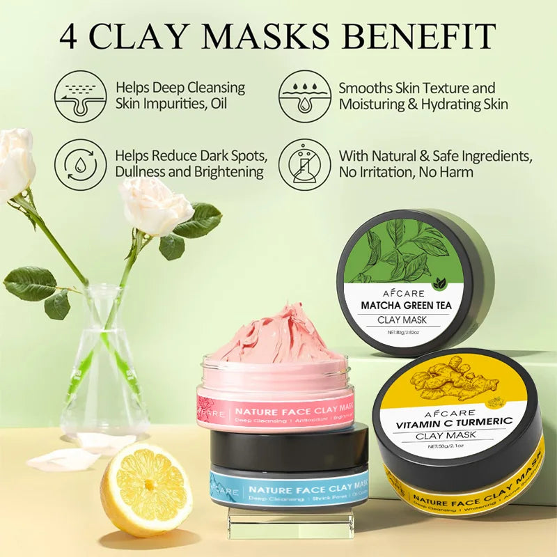 Set de Mascarillas de Arcilla 4 en 1 — Detox, Hidratación y Brillo