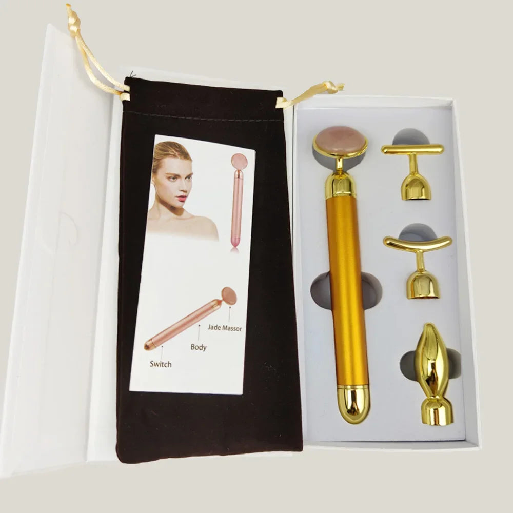 Set de Masaje Facial Premium con Rodillos de Jade Natural y Cuarzo Rosa – 4 en 1 con Estuche de Lujo
