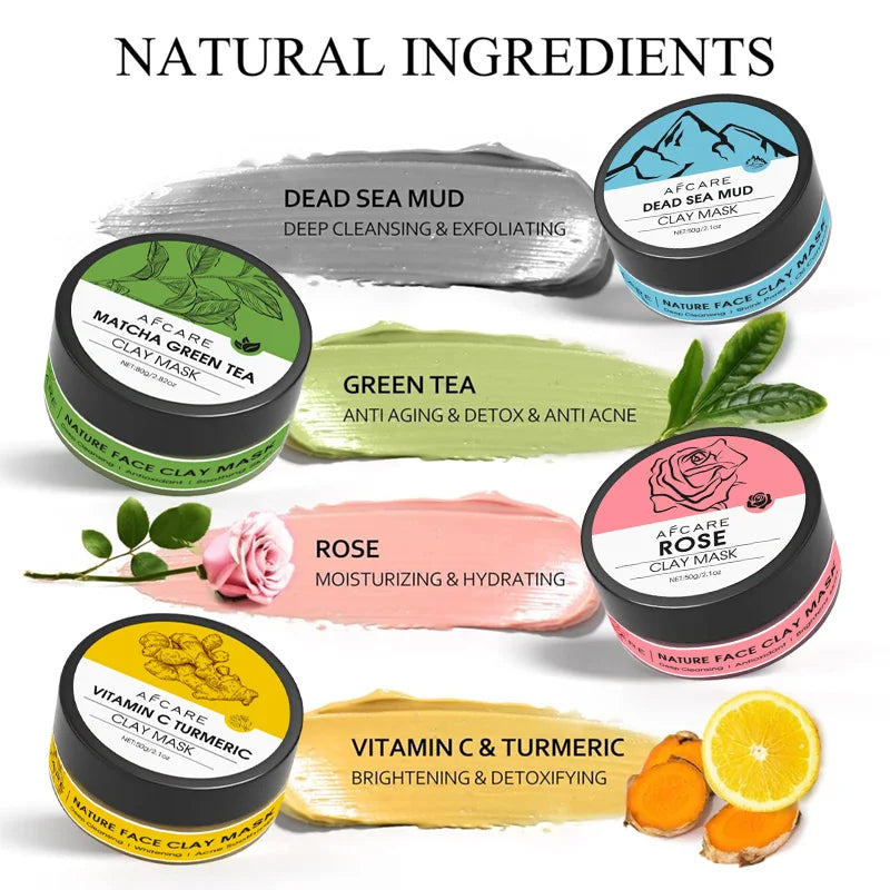 Set de Mascarillas de Arcilla 4 en 1 — Detox, Hidratación y Brillo