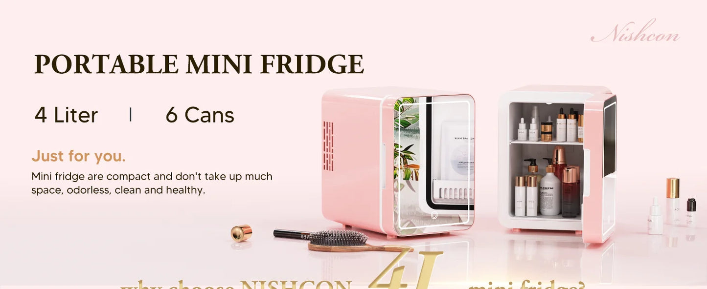Mini Nevera Skincare Premium con Espejo LED – Glamour y Frescura
