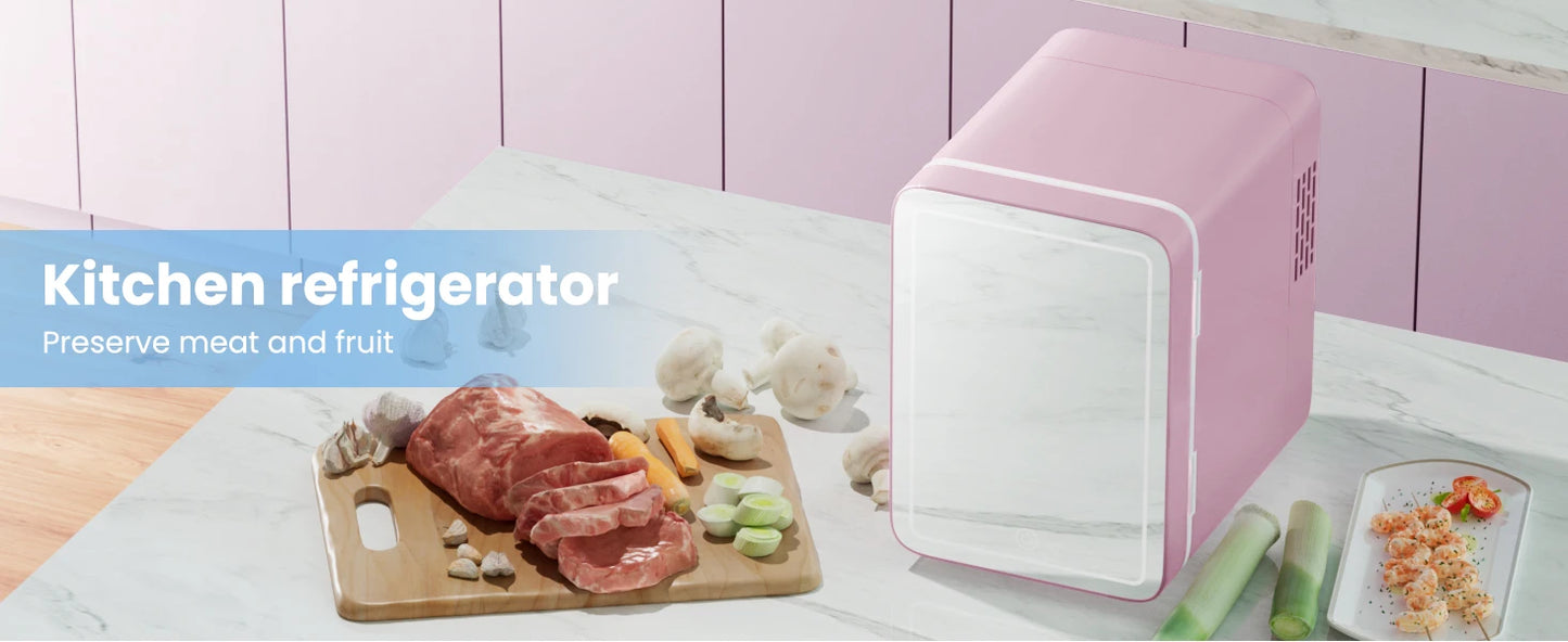 Mini Nevera Skincare Premium con Espejo LED – Glamour y Frescura