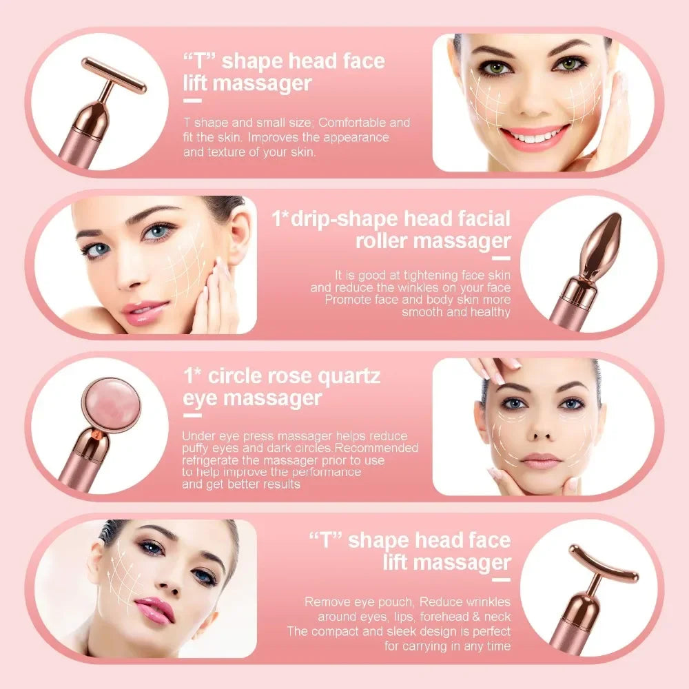 Set de Masaje Facial Premium con Rodillos de Jade Natural y Cuarzo Rosa – 4 en 1 con Estuche de Lujo