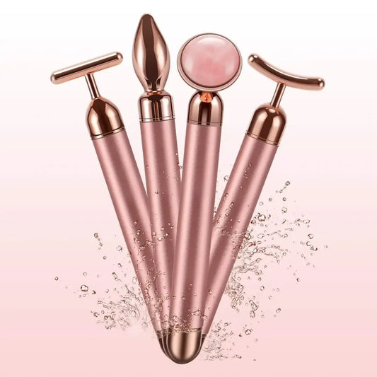 Set de Masaje Facial Premium con Rodillos de Jade Natural y Cuarzo Rosa – 4 en 1 con Estuche de Lujo