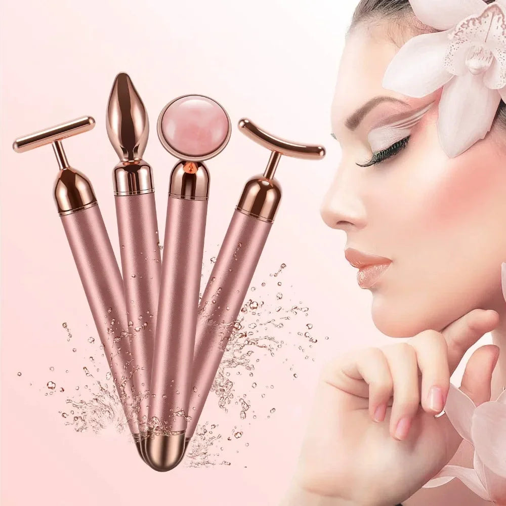 Set de Masaje Facial Premium con Rodillos de Jade Natural y Cuarzo Rosa – 4 en 1 con Estuche de Lujo